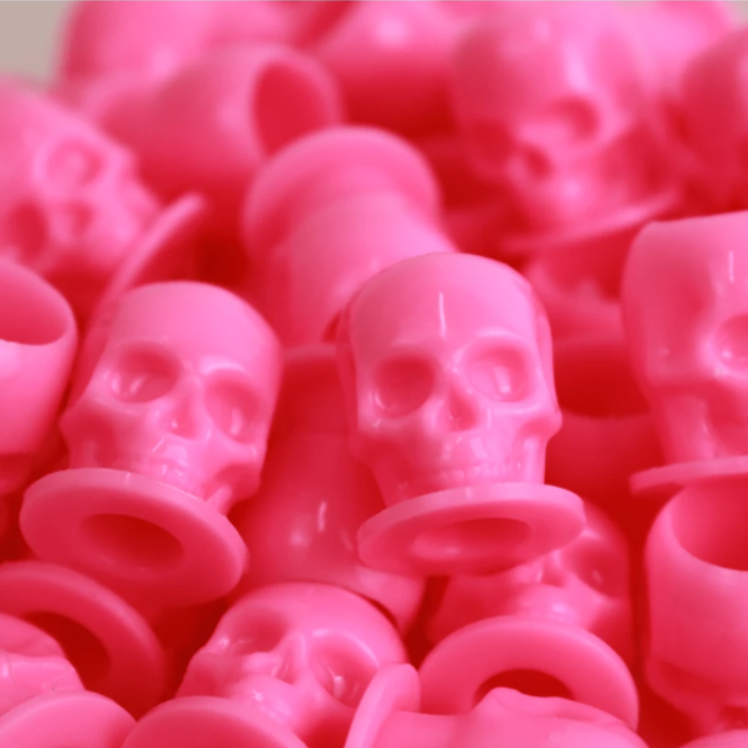 Retapas Para Pigmento En Forma De Calavera Rosadas - 50Pcs caps para tinta de tatuajes